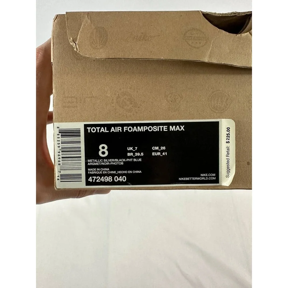 BOX ONLY Nike Total Air Foamposite Max 'Metallic Silver' 2011 472498-040 Size 8